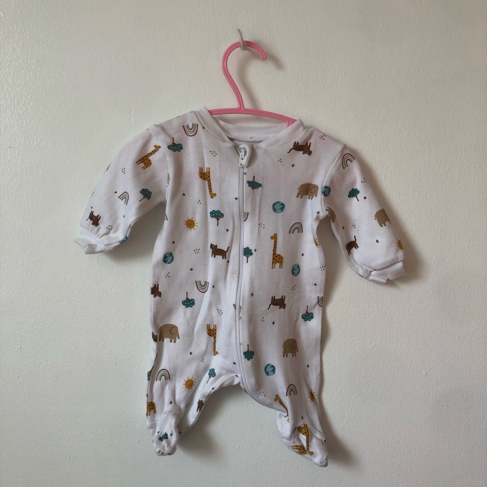 George White Baby Footed One-Piece with Animal Print